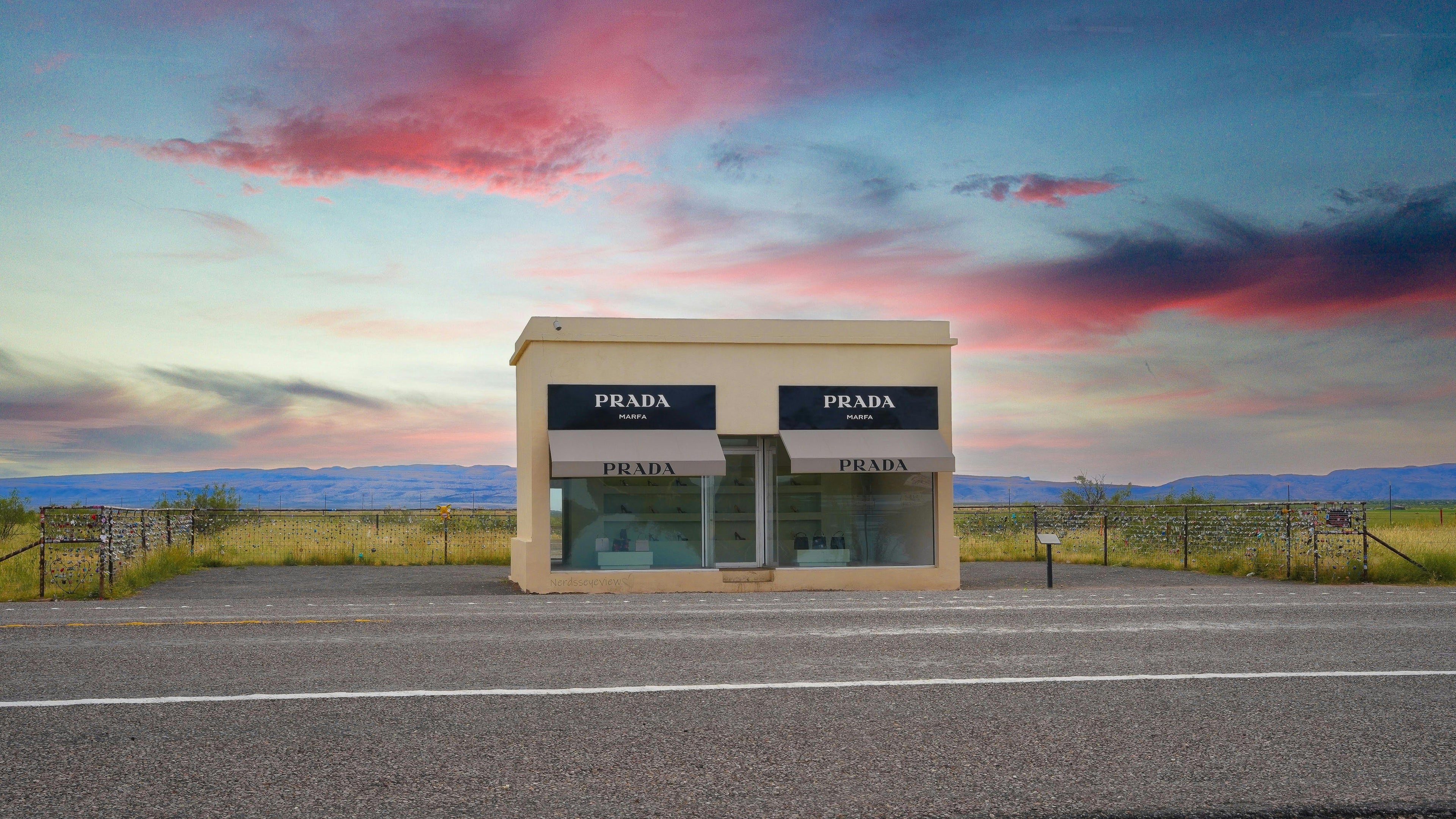 A Prada standalone store on the side of a road